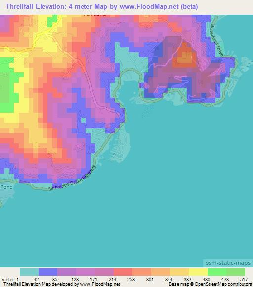 Threllfall,British Virgin Islands Elevation Map