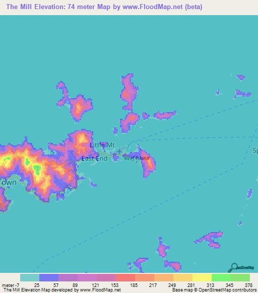 The Mill,British Virgin Islands Elevation Map