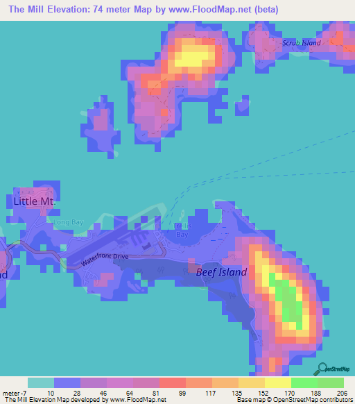 The Mill,British Virgin Islands Elevation Map