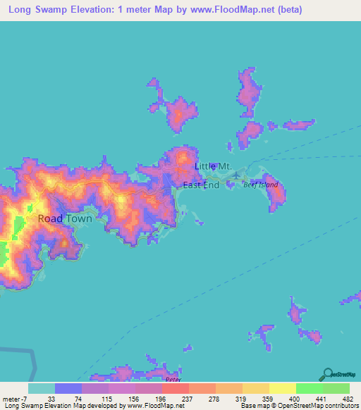 Long Swamp,British Virgin Islands Elevation Map