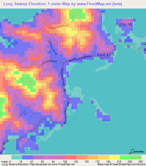 Long Swamp,British Virgin Islands Elevation Map