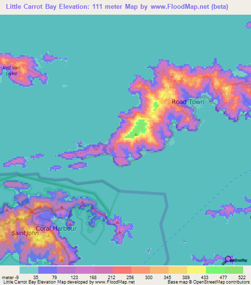 Little Carrot Bay,British Virgin Islands Elevation Map