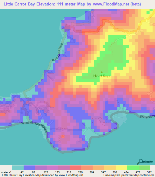 Little Carrot Bay,British Virgin Islands Elevation Map