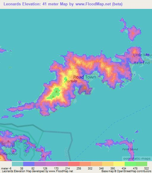 Leonards,British Virgin Islands Elevation Map