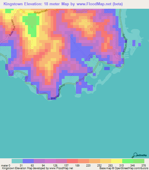 Kingstown,British Virgin Islands Elevation Map