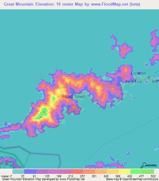 Great Mountain,British Virgin Islands Elevation Map