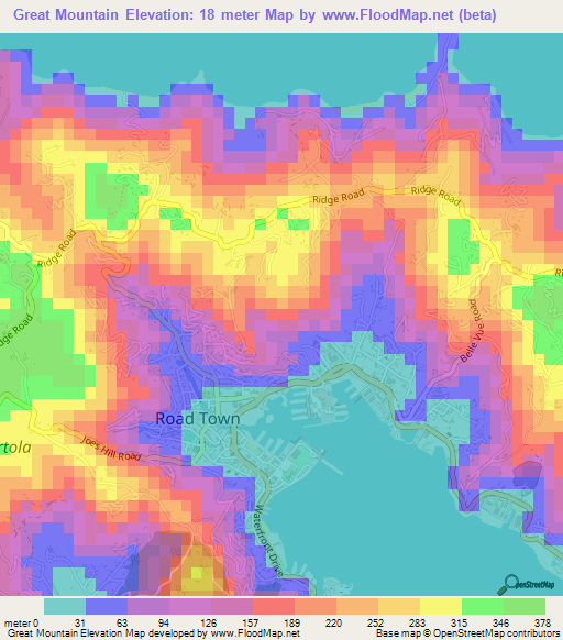 Great Mountain,British Virgin Islands Elevation Map