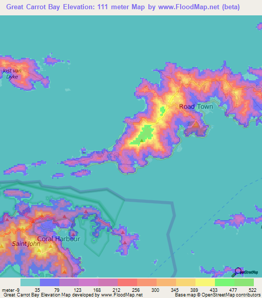 Great Carrot Bay,British Virgin Islands Elevation Map