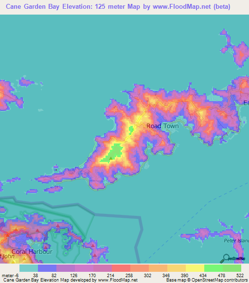 Cane Garden Bay,British Virgin Islands Elevation Map