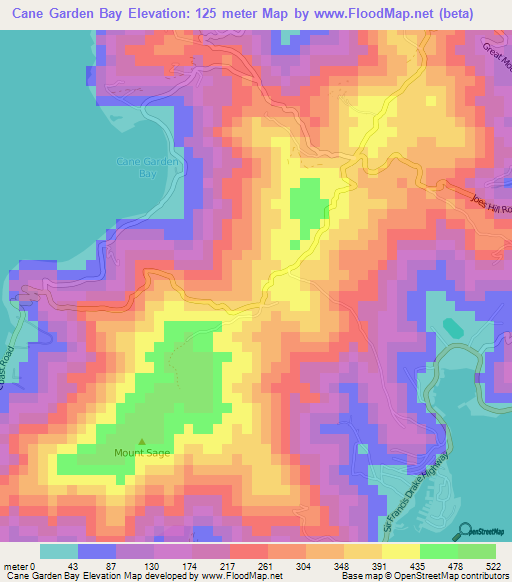 Cane Garden Bay,British Virgin Islands Elevation Map