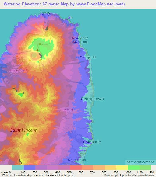 Waterloo,Saint Vincent and the Grenadines Elevation Map