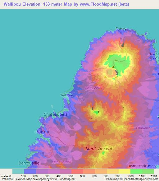 Wallibou,Saint Vincent and the Grenadines Elevation Map