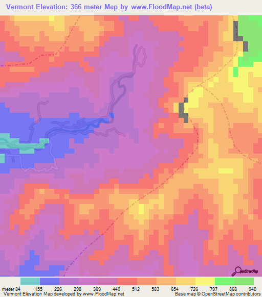 Vermont,Saint Vincent and the Grenadines Elevation Map