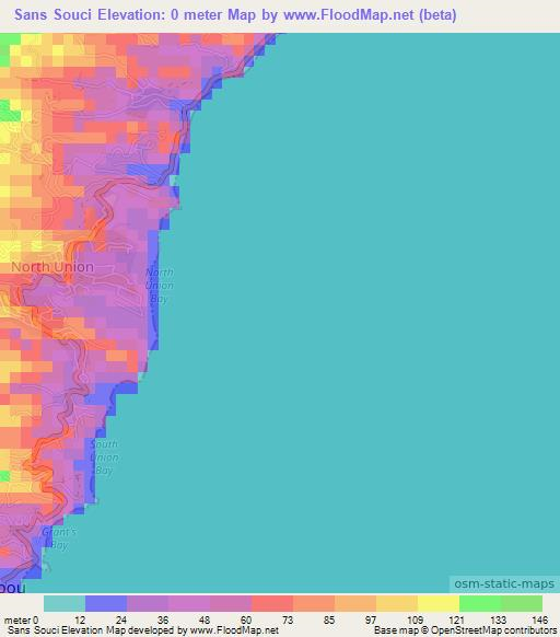 Sans Souci,Saint Vincent and the Grenadines Elevation Map