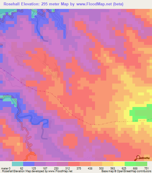 Rosehall,Saint Vincent and the Grenadines Elevation Map