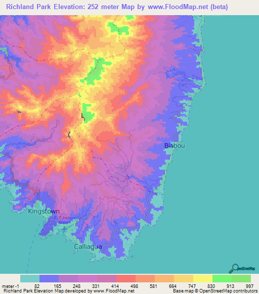 Richland Park,Saint Vincent and the Grenadines Elevation Map