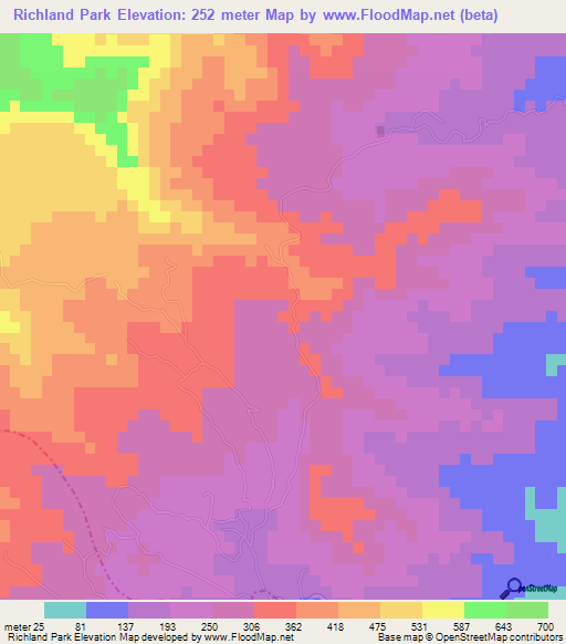 Richland Park,Saint Vincent and the Grenadines Elevation Map