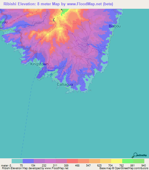 Ribishi,Saint Vincent and the Grenadines Elevation Map