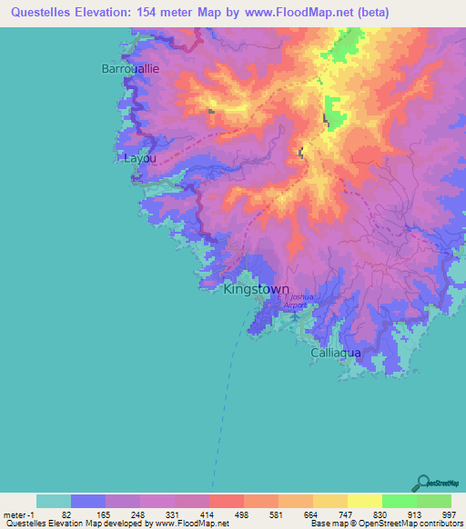 Questelles,Saint Vincent and the Grenadines Elevation Map