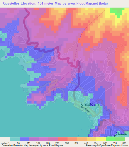 Questelles,Saint Vincent and the Grenadines Elevation Map