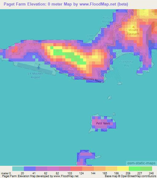 Paget Farm,Saint Vincent and the Grenadines Elevation Map