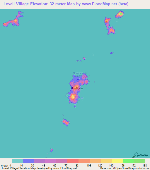 Lovell Village,Saint Vincent and the Grenadines Elevation Map