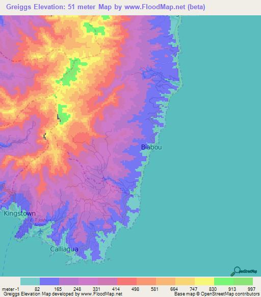 Greiggs,Saint Vincent and the Grenadines Elevation Map