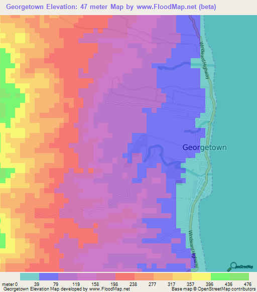 Georgetown,Saint Vincent and the Grenadines Elevation Map