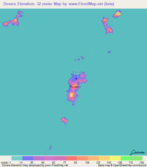 Dovers,Saint Vincent and the Grenadines Elevation Map