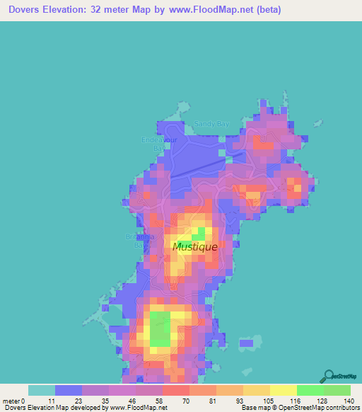 Dovers,Saint Vincent and the Grenadines Elevation Map