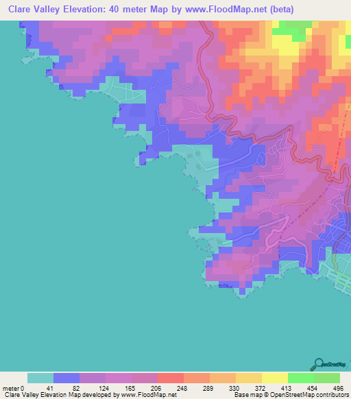 Clare Valley,Saint Vincent and the Grenadines Elevation Map