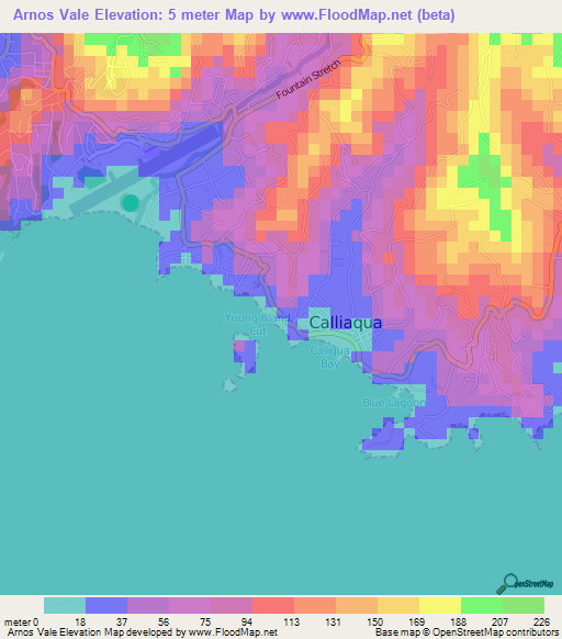 Arnos Vale,Saint Vincent and the Grenadines Elevation Map