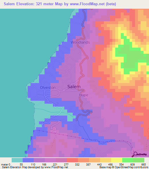 Salem,Montserrat Elevation Map