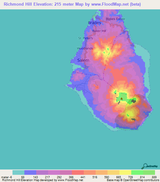 Richmond Hill,Montserrat Elevation Map