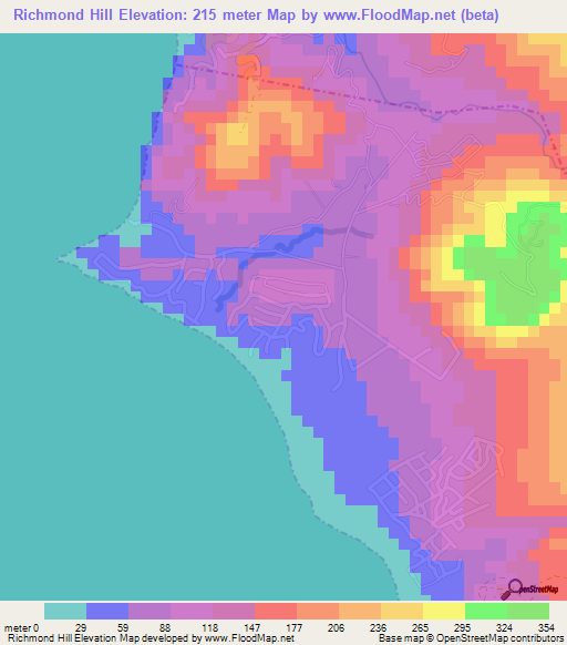 Richmond Hill,Montserrat Elevation Map