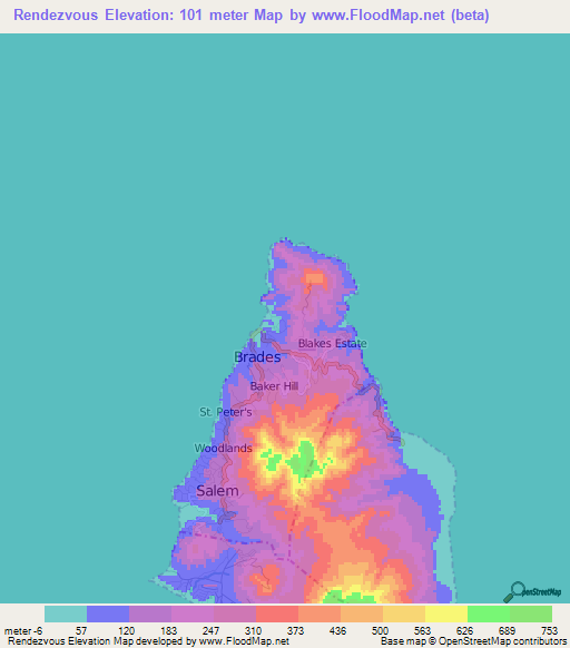 Rendezvous,Montserrat Elevation Map