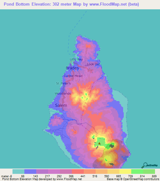 Pond Bottom,Montserrat Elevation Map