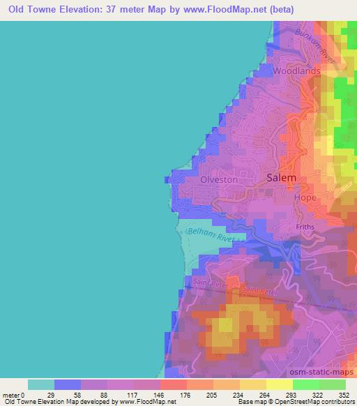 Old Towne,Montserrat Elevation Map