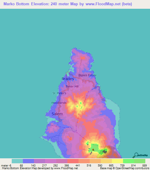 Marko Bottom,Montserrat Elevation Map