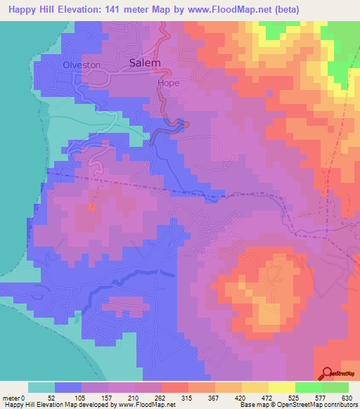 Happy Hill,Montserrat Elevation Map