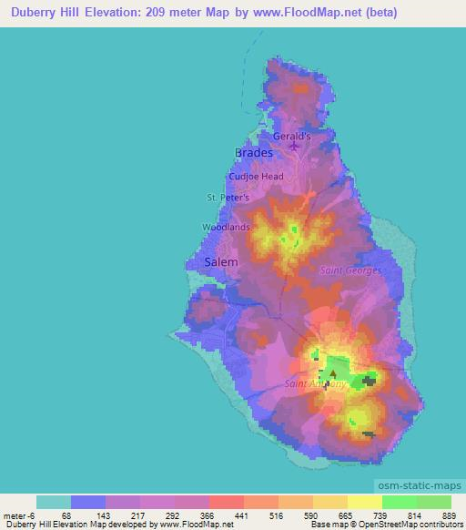 Duberry Hill,Montserrat Elevation Map