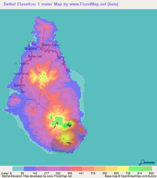 Bethel,Montserrat Elevation Map