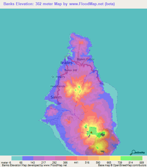 Banks,Montserrat Elevation Map