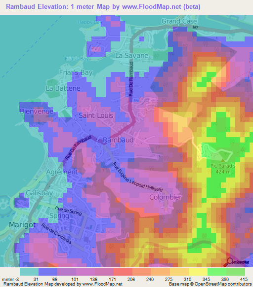 Rambaud,Saint Martin Elevation Map