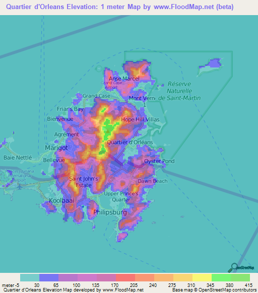 Quartier d'Orleans,Saint Martin Elevation Map