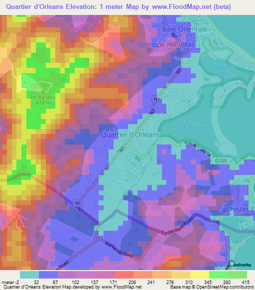 Quartier d'Orleans,Saint Martin Elevation Map