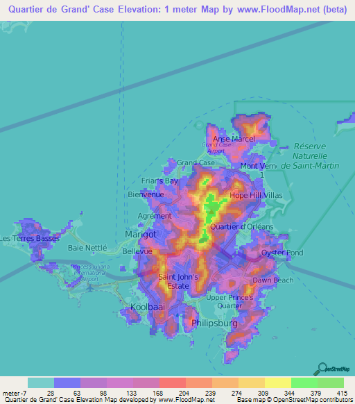 Quartier de Grand' Case,Saint Martin Elevation Map