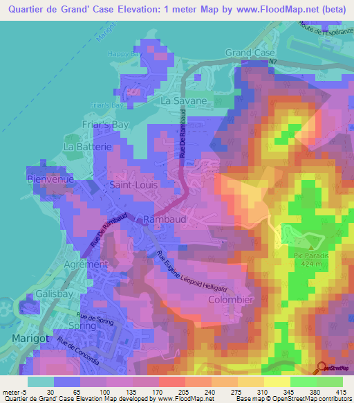 Quartier de Grand' Case,Saint Martin Elevation Map