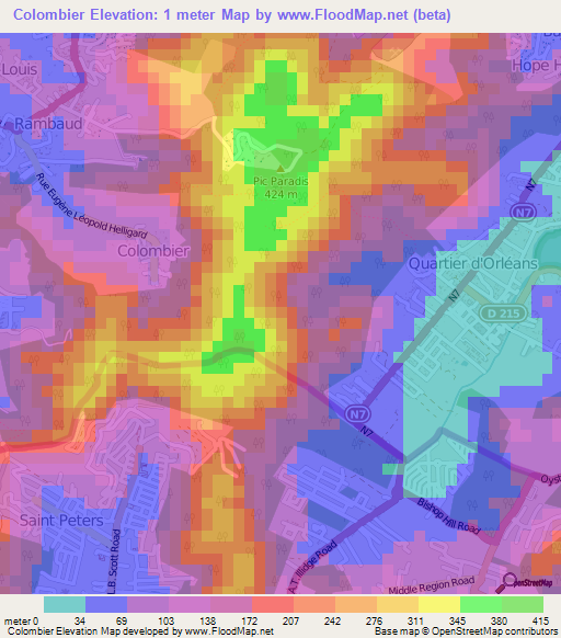 Colombier,Saint Martin Elevation Map