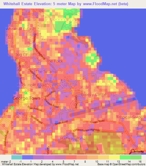 Whitehall Estate,Cayman Islands Elevation Map